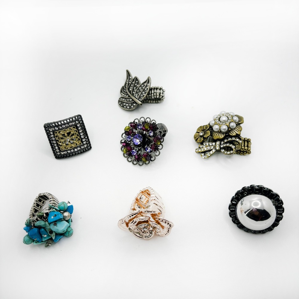 Vintage Adjustable Ring Lot Stretch Statement Cocktail Fashion Jewelry 7pc